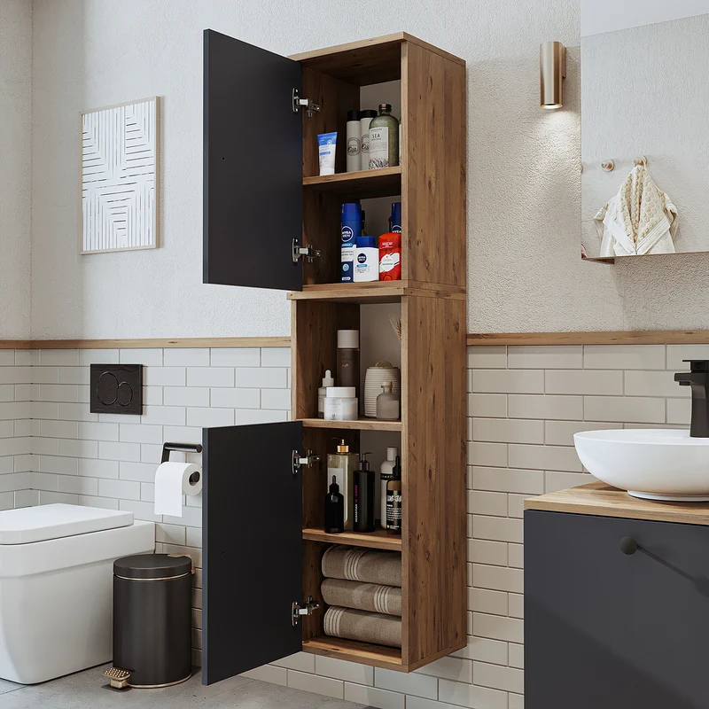 Roomart Badmöbel Set LOTUS 95 cm – 4-teiliges Badezimmermöbel mit Keramik-Waschbecken, Spiegelschrank & Hochschrank – Modernes Design