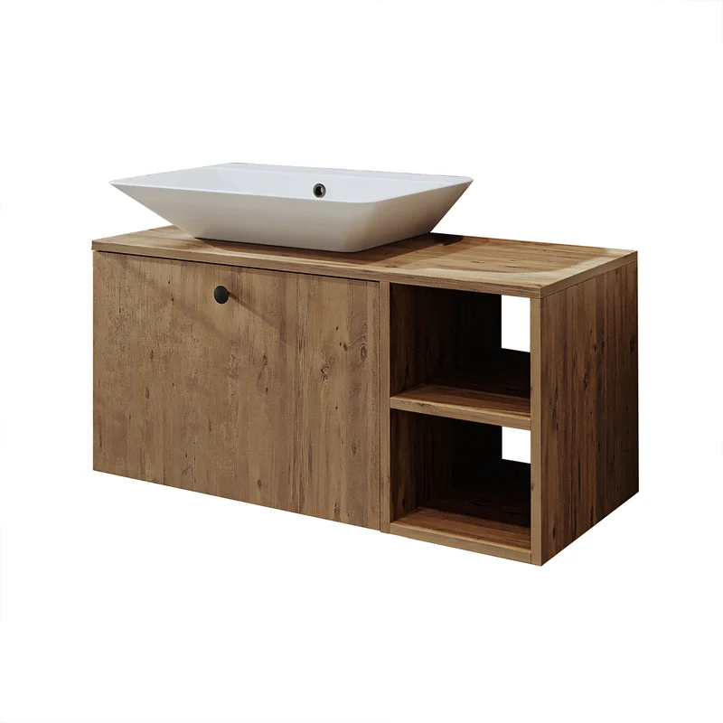 Roomart Badmöbel Set LOTUS 95 cm – 4-teiliges Badezimmermöbel mit Keramik-Waschbecken, Spiegelschrank & Hochschrank – Modernes Design
