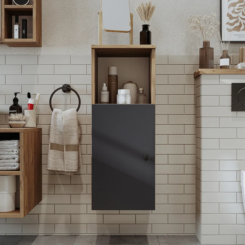 Roomart Badmöbel Set LOTUS 95 cm – 4-teiliges Badezimmermöbel mit Keramik-Waschbecken, Spiegelschrank & Hochschrank – Modernes Design