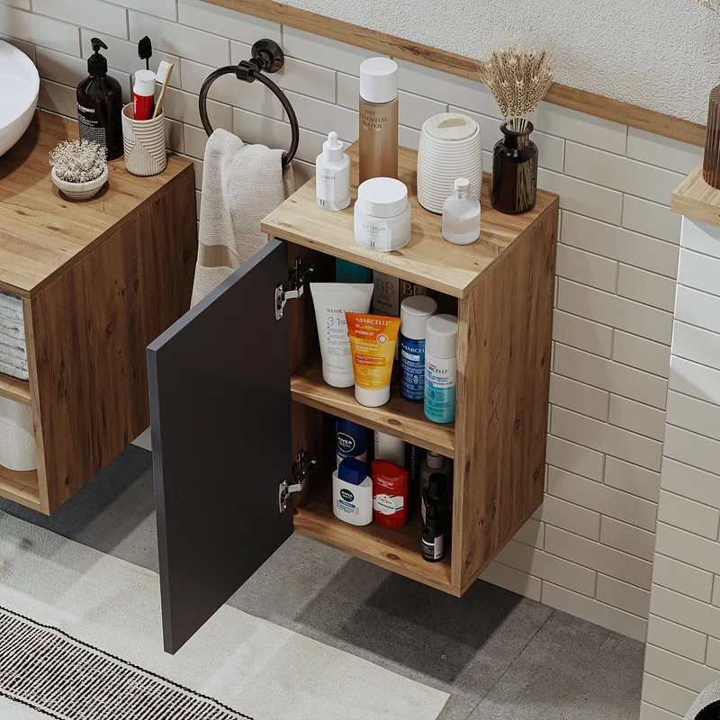 Roomart Badmöbel Set LOTUS 95 cm – 4-teiliges Badezimmermöbel mit Keramik-Waschbecken, Spiegelschrank & Hochschrank – Modernes Design