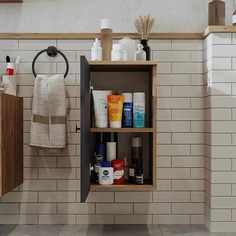 Roomart Badmöbel Set LOTUS 95 cm – 4-teiliges Badezimmermöbel mit Keramik-Waschbecken, Spiegelschrank & Hochschrank – Modernes Design