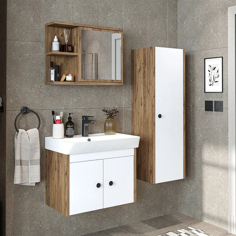 Roomart 4-teiliges Badmöbel-Set ADA, 60 cm, mit Waschbecken und Hochschrank, in 5 Farben