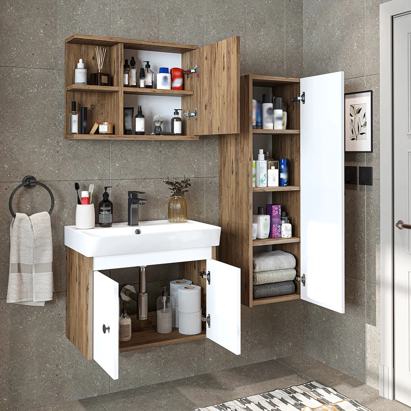 Roomart 4-teiliges Badmöbel-Set ADA, 60 cm, mit Waschbecken und Hochschrank, in 5 Farben
