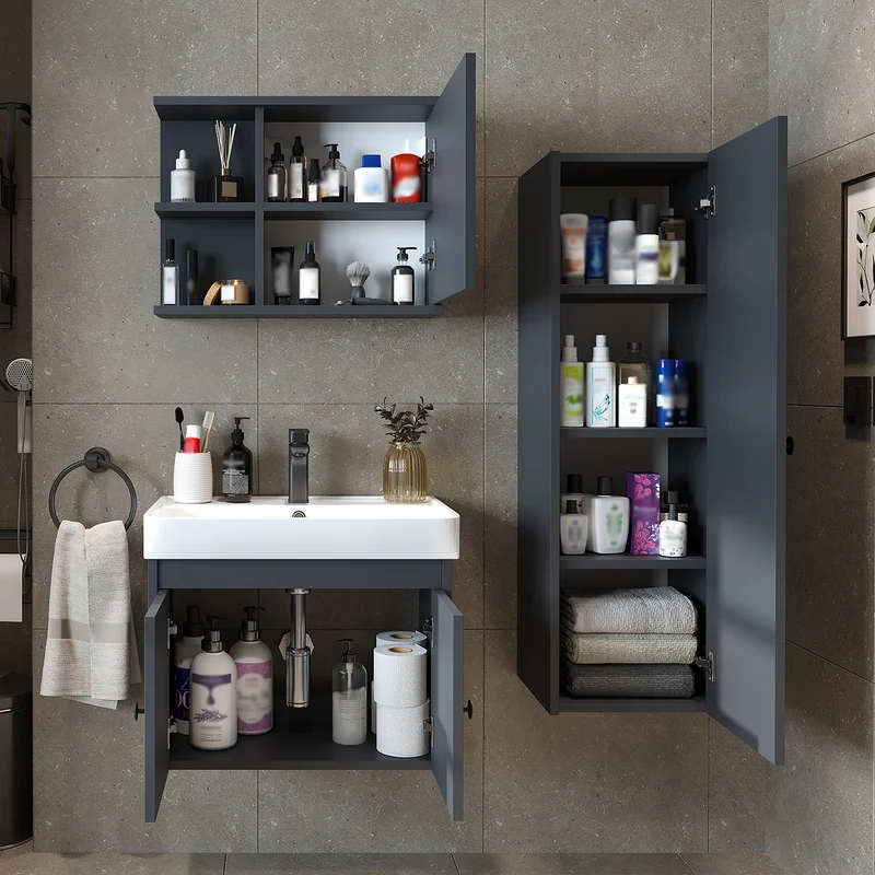 Roomart 4-teiliges Badmöbel-Set ADA, 60 cm, mit Waschbecken und Hochschrank, in 5 Farben