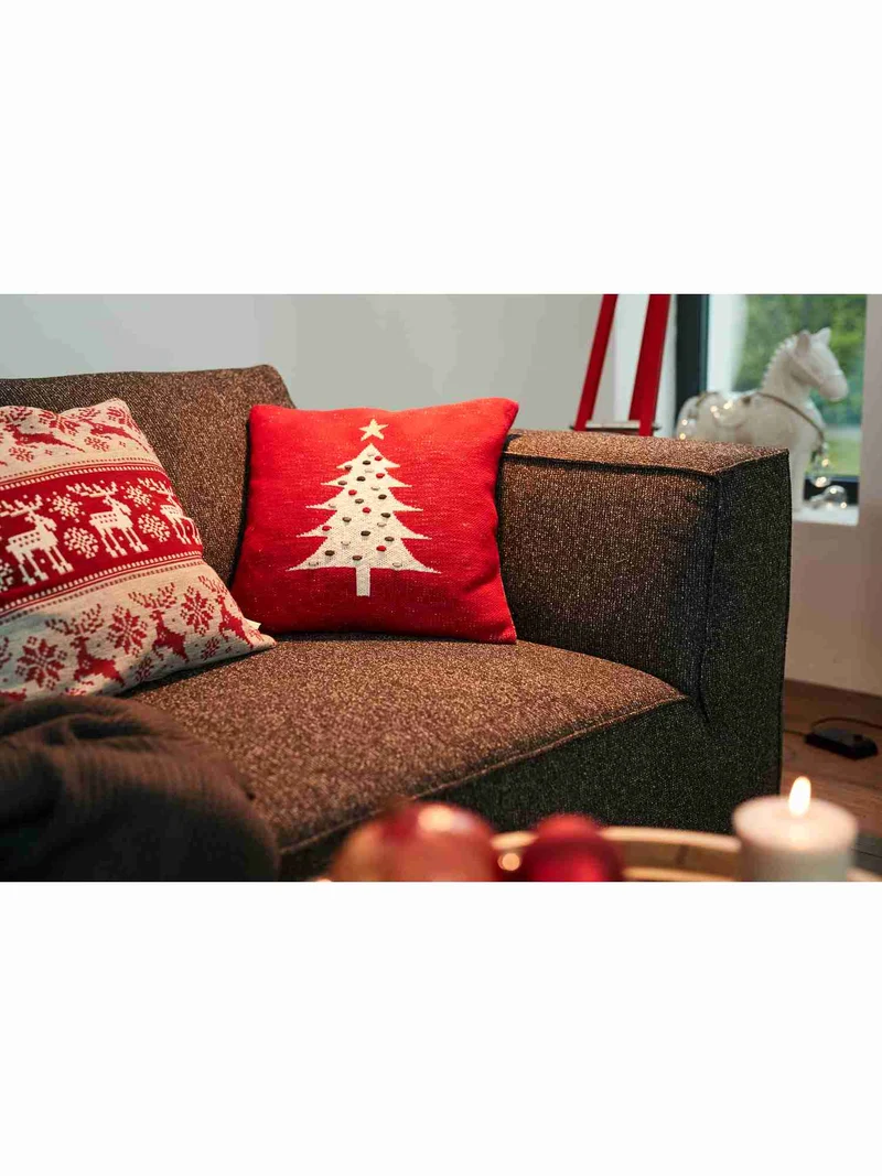 Kissenhülle Knitted Red Tree • Wendekissen mit Weihnachtsbaum • 100% Baumwolle • 45 x 45 cm