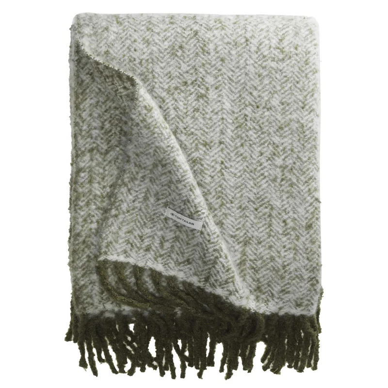 TOM TAILOR Kuscheldecke - Fischgrätenmuster mit Fransen 130x170cm