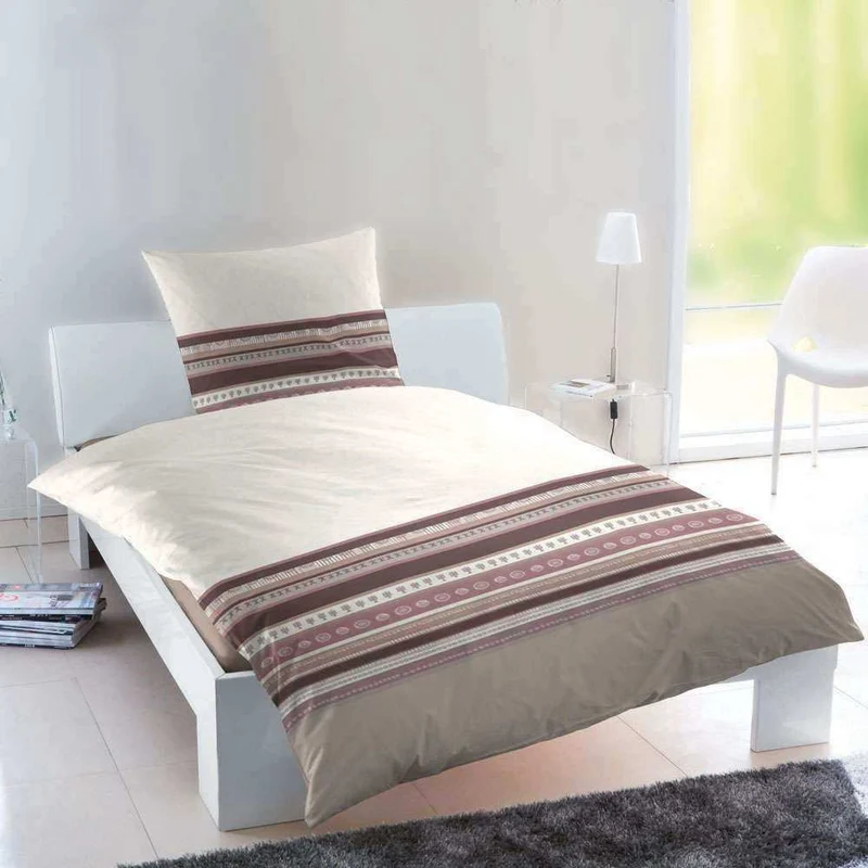 Edelflanell Baumwolle Bettwäsche Beige Braun Gestreift