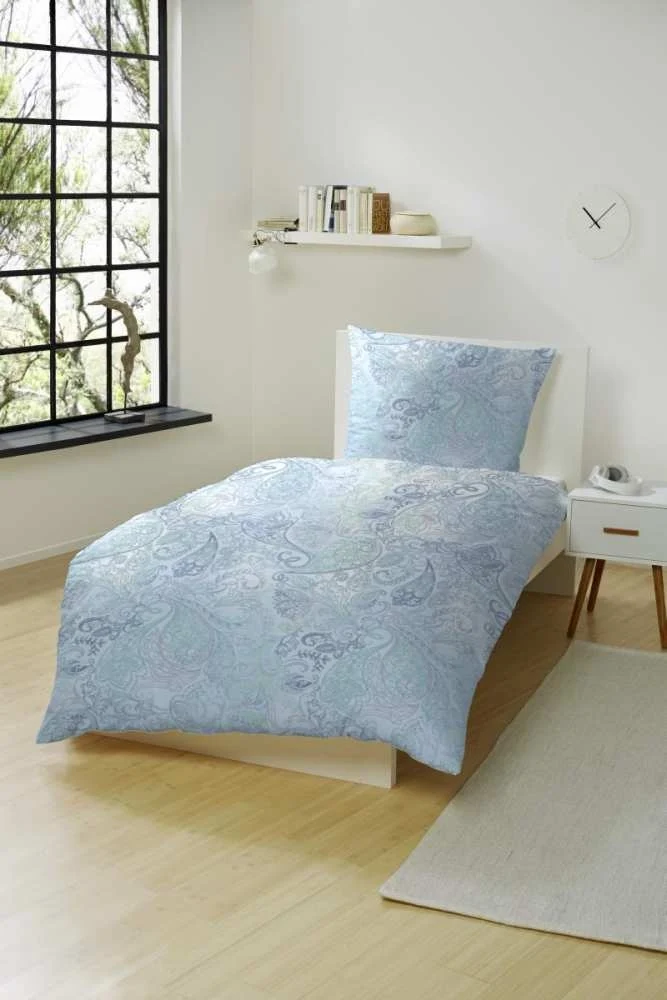 Hahn Edelflanell Bettwäsche Ornamente Blau