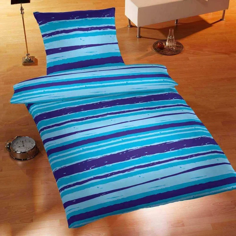 Microfaser Seersucker Bettwäsche Blau Streifen