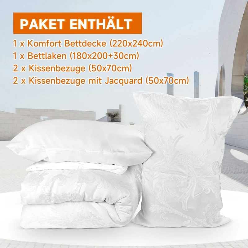 HOMELUX Bettwäsche Set 180x200, 6-teilig mit Steppdecke 220x240, 4 Kissenbezüge 50x70, Mikrofaser, bügelfrei