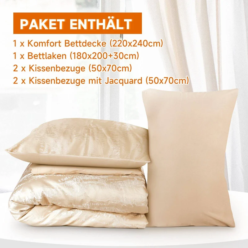 HOMELUX Bettwäsche Set 180x200, 6-teilig mit Steppdecke 220x240, 4 Kissenbezüge 50x70, Mikrofaser, bügelfrei