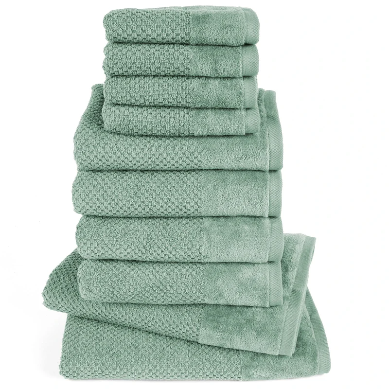 Handtuch Set Popcorn - Salbeigrün - 4x30x50 + 4x50x100 + 2x70x140 cm