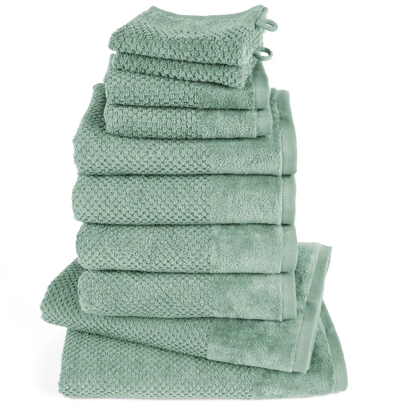 Handtuch Set Popcorn - Salbeigrün - 2x16x21 + 2x30x50 + 4x50x100 + 2x70x140 cm