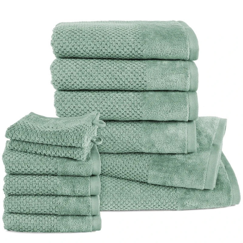 Handtuch Set Popcorn - Salbeigrün - 2x16x21 + 4x30x50 + 4x50x100 + 2x70x140 cm