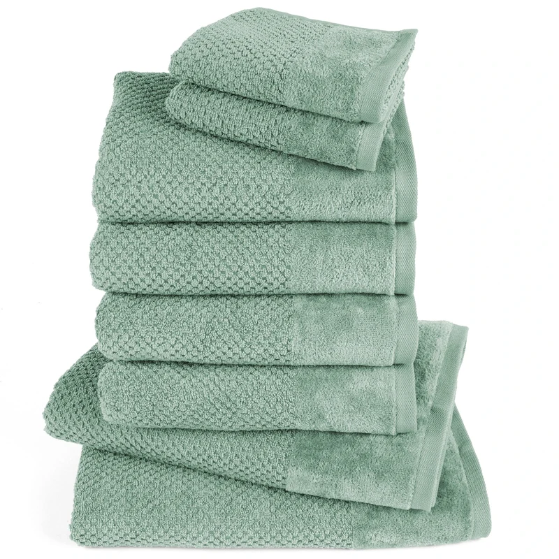 Handtuch Set Popcorn - Salbeigrün - 2x30x50 + 4x50x100 + 2x70x140 cm