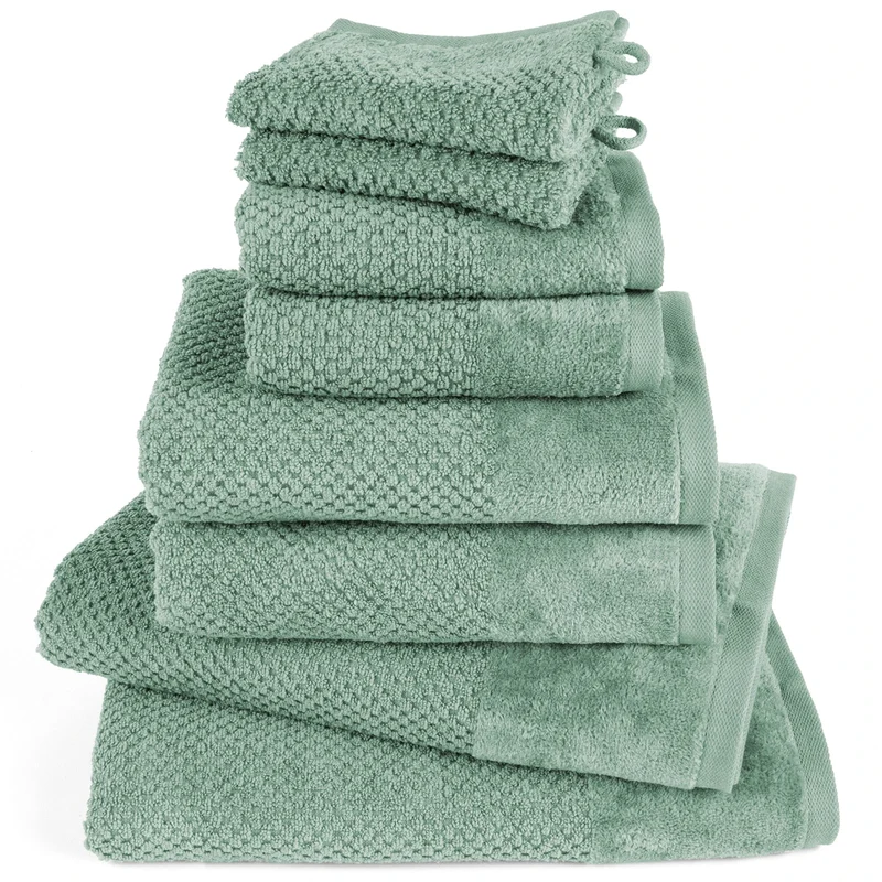 Handtuch Set Popcorn - Salbeigrün - 2x16x21 + 2x30x50 + 2x50x100 + 2x70x140 cm
