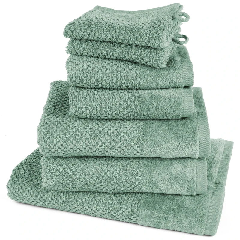 Handtuch Set Popcorn - Salbeigrün - 2x16x21 + 2x30x50 + 2x50x100 + 70x140 cm