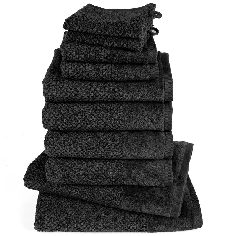 Handtuch Set Popcorn - Schwarz - 2x16x21 + 2x30x50 + 4x50x100 + 2x70x140 cm