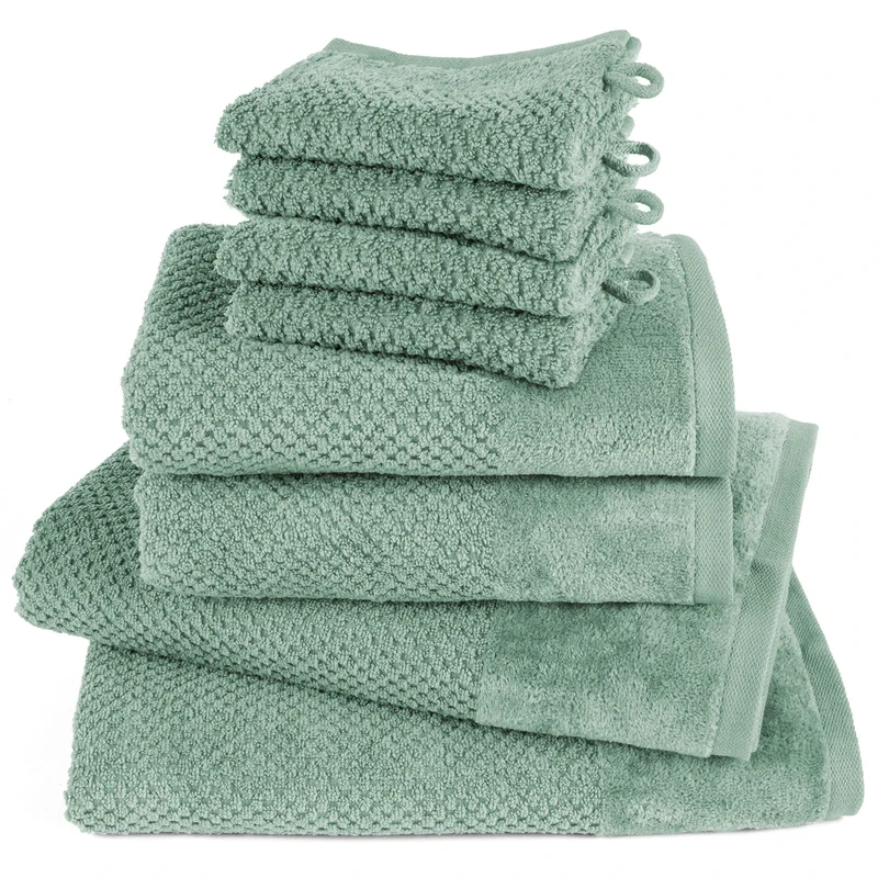 Handtuch Set Popcorn - Salbeigrün - 4x16x21 + 2x50x100 + 2x70x140 cm