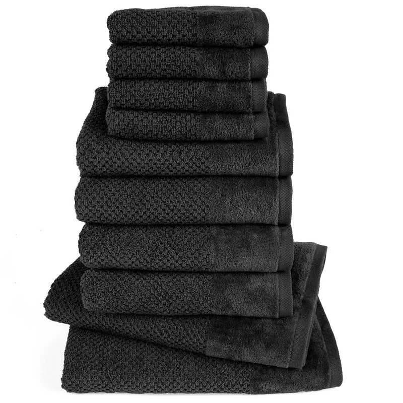 Handtuch Set Popcorn - Schwarz - 4x30x50 + 4x50x100 + 2x70x140 cm