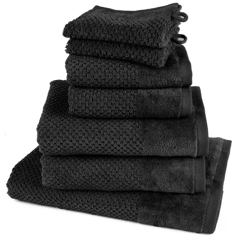 Handtuch Set Popcorn - Schwarz - 2x16x21 + 2x30x50 + 2x50x100 + 70x140 cm
