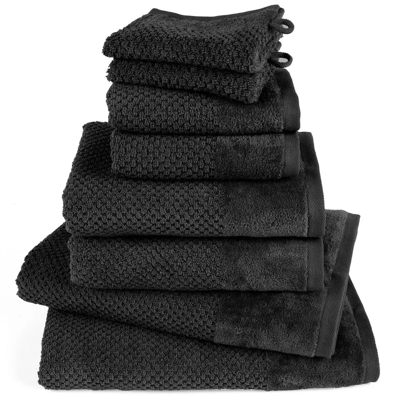 Handtuch Set Popcorn - Schwarz - 2x16x21 + 2x30x50 + 2x50x100 + 2x70x140 cm