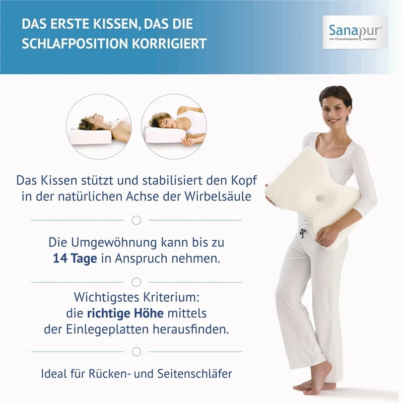 Sanapur Original Kissen 4.0 - Ergonomisches Nackenstützkissen für Seiten- & Rückenschläfer
