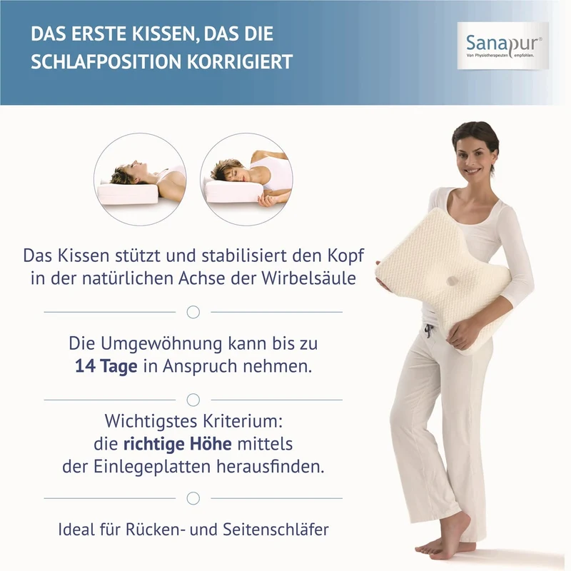 Sanapur Original Kissen 4.0 - Ergonomisches Nackenstützkissen für Seiten- & Rückenschläfer