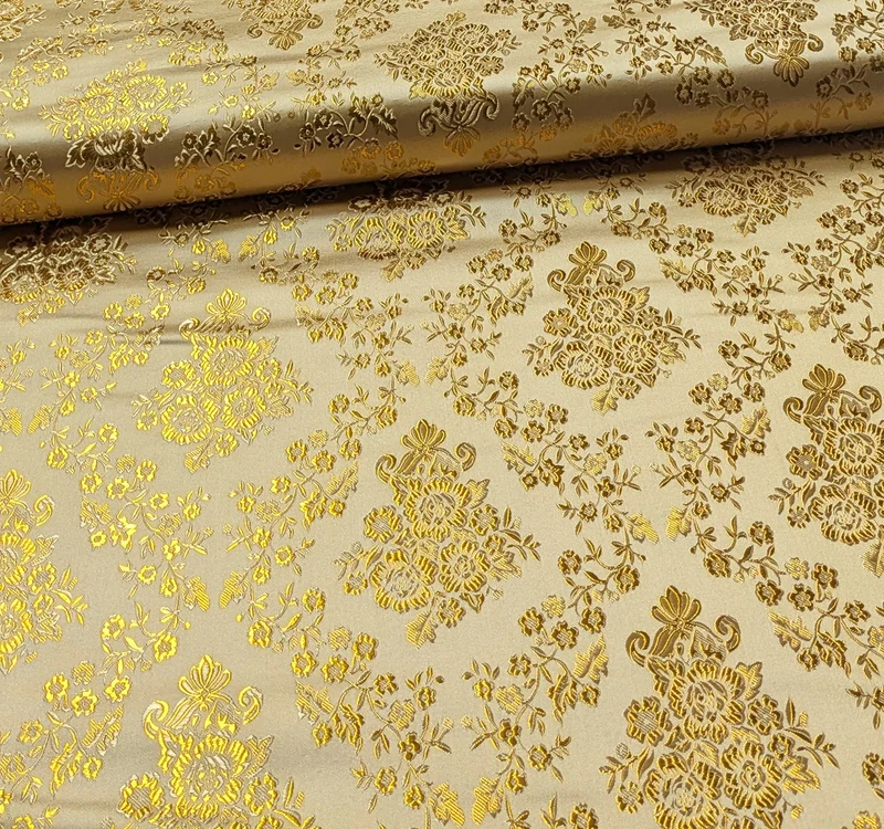 Brokatstoff Blumen mit gold *Ab 50cm