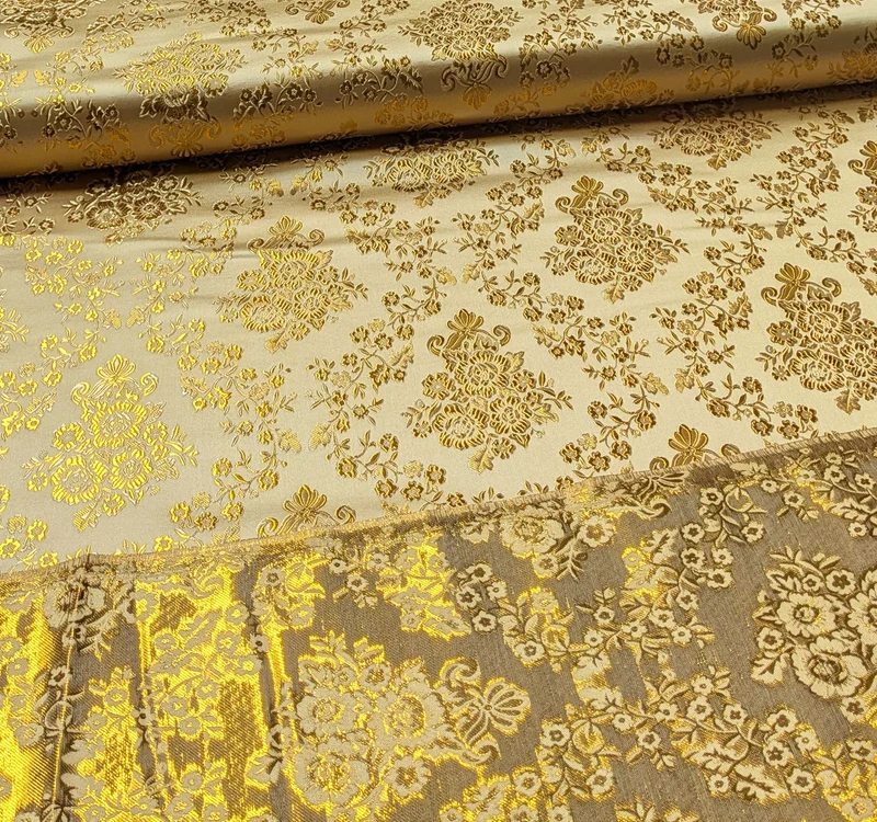 Brokatstoff Blumen mit gold *Ab 50cm