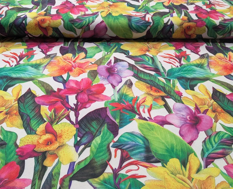Canvas wasserabweisend Dschungelblumen weiß *Ab 50cm