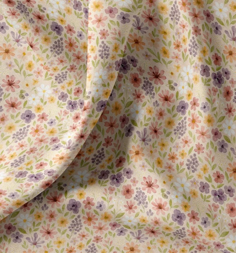 Baumwolle Digitaldruck Blumenwiese beige *Ab 50cm