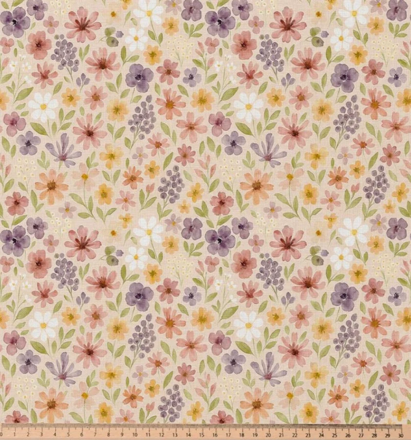 Baumwolle Digitaldruck Blumenwiese beige *Ab 50cm
