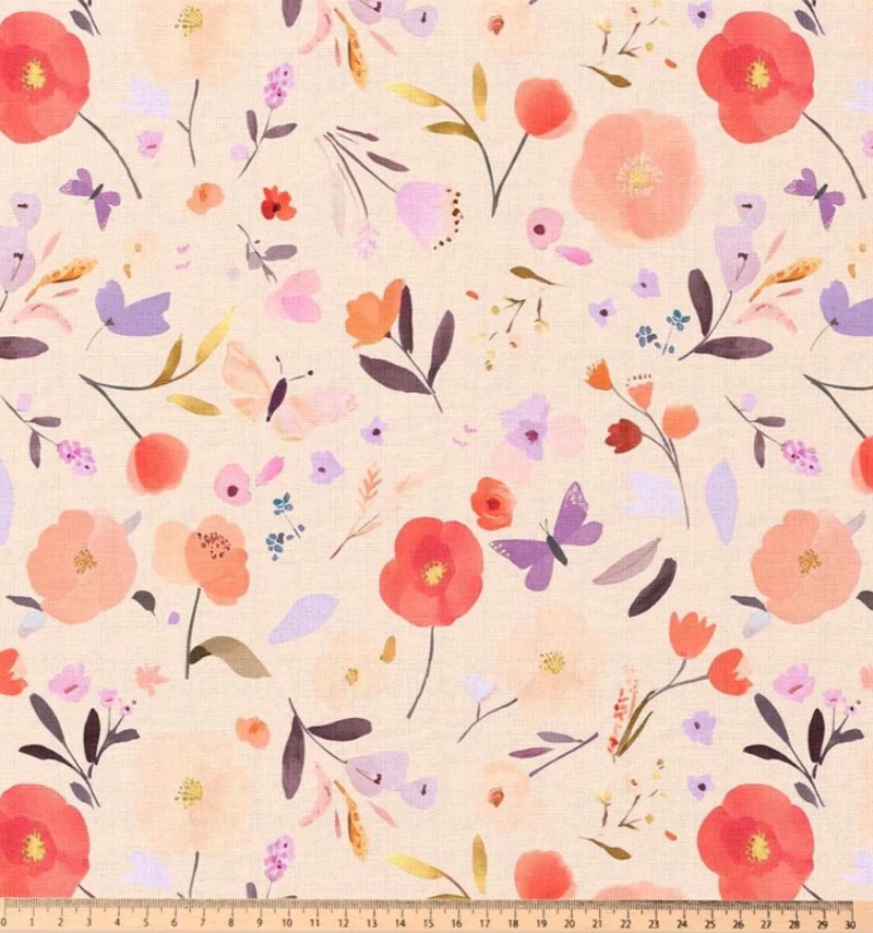 Baumwolle Digitaldruck Mohnblumen auf rose *Ab 50cm