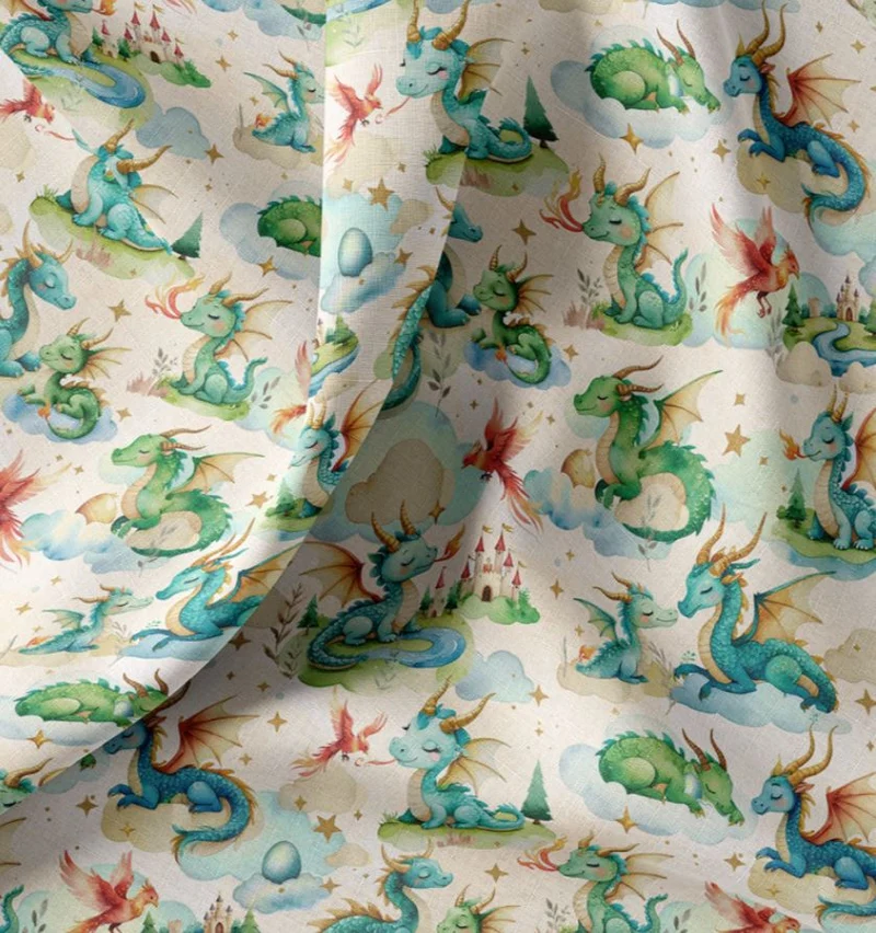Baumwolle Digitaldruck Drachen beige *Ab 50cm
