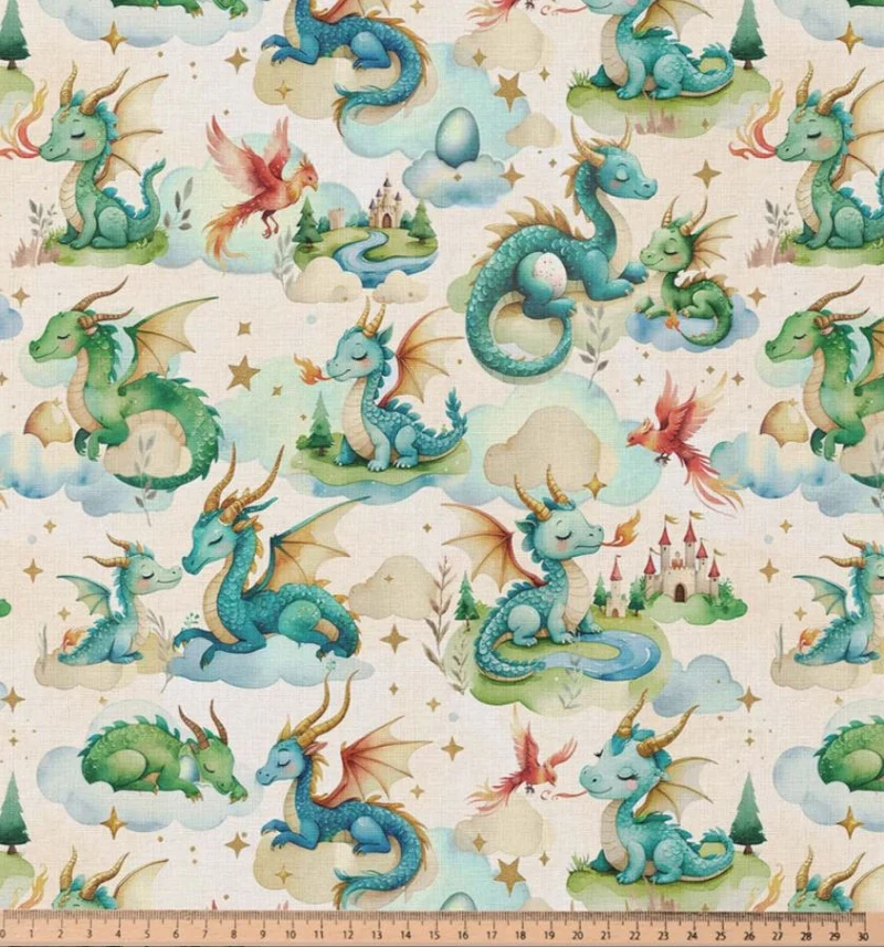 Baumwolle Digitaldruck Drachen beige *Ab 50cm
