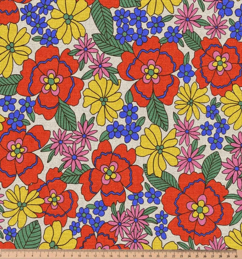 Dekostoff Halbpanama bunte Blumen *Ab 50cm