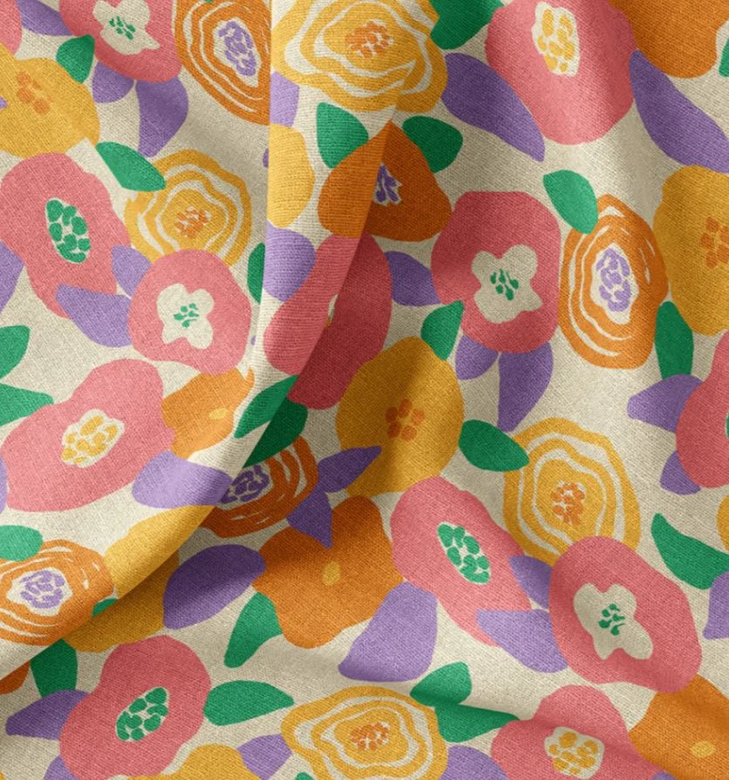 Dekostoff Halbpanama bunte Blumen *Ab 50cm