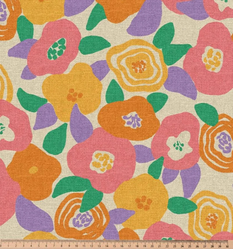 Dekostoff Halbpanama bunte Blumen *Ab 50cm