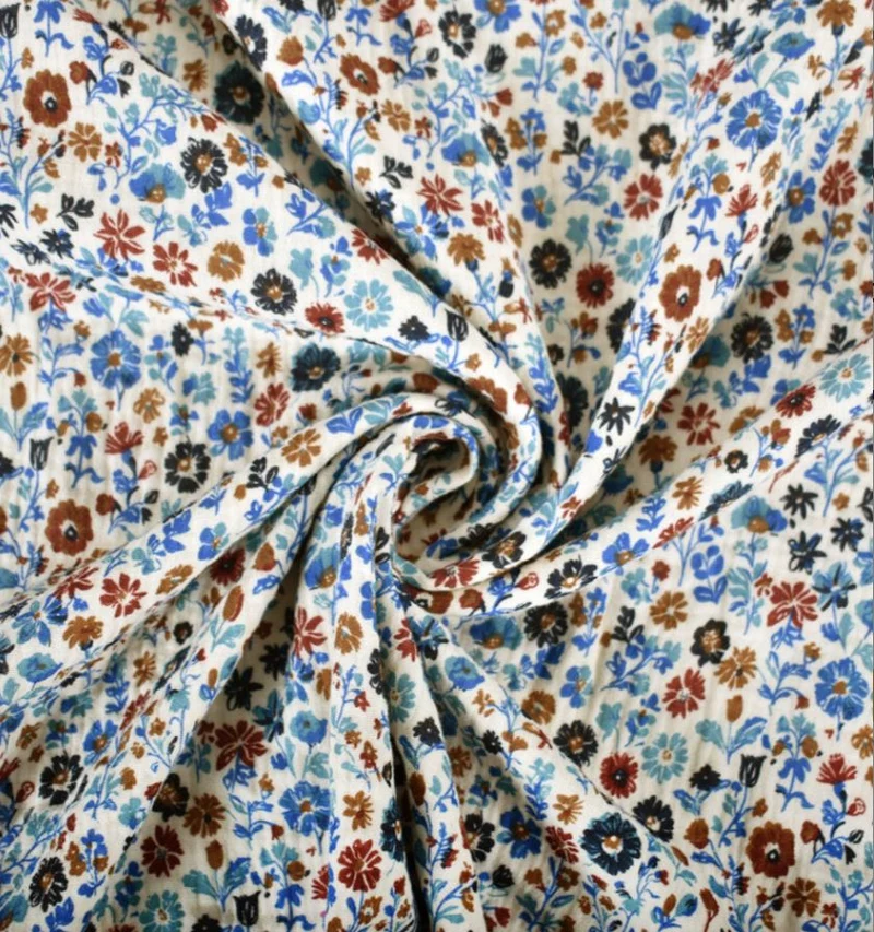 Musselin blaue Blumen *Ab 50 cm