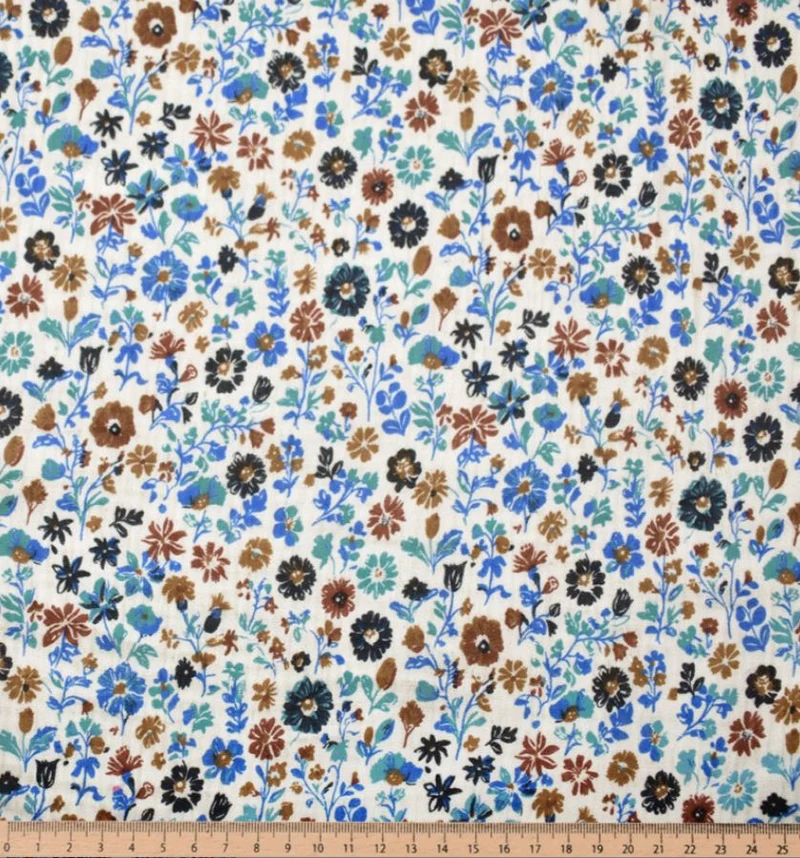Musselin blaue Blumen *Ab 50 cm