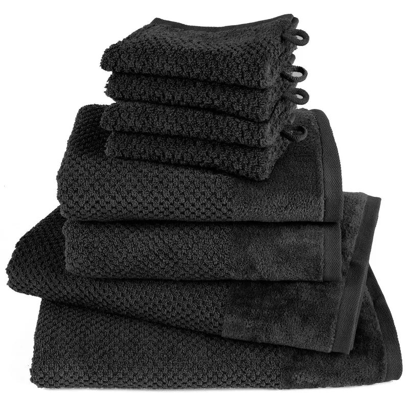 Handtuch Set Popcorn - Schwarz - 4x16x21 + 2x50x100 + 2x70x140 cm