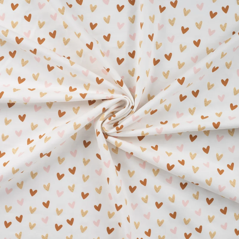 Baumwolljersey Herzen Glitzer creme *Ab 50 cm