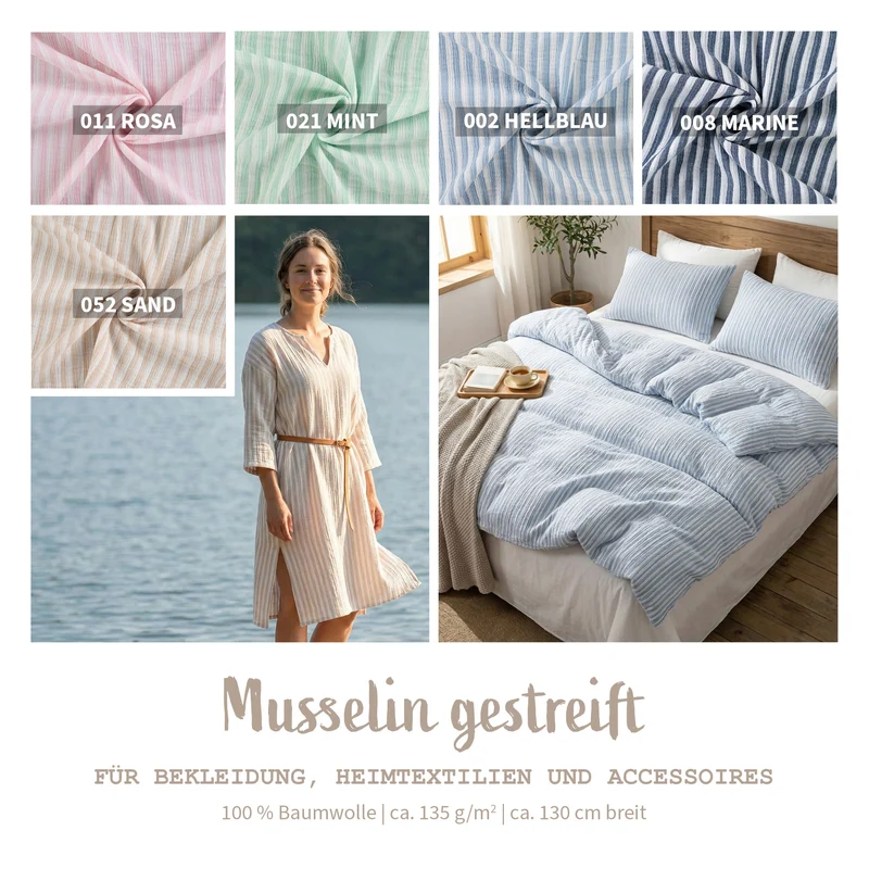 Musselin bedruckt Streifen *Ab 50 cm