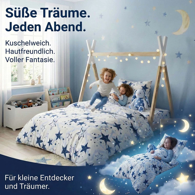 Kinderbettwäsche "Stella Royal" Renforcé, 2 teilig, 135x200 cm, 100% Baumwolle, Sterne
