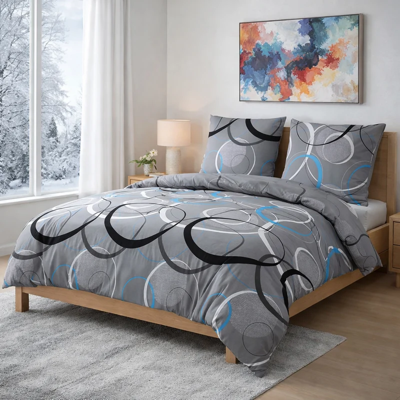 Biber Bettwäsche "Wave Grey", 100% Baumwolle, Reißverschluss, 80x80 cm Kissenbezug