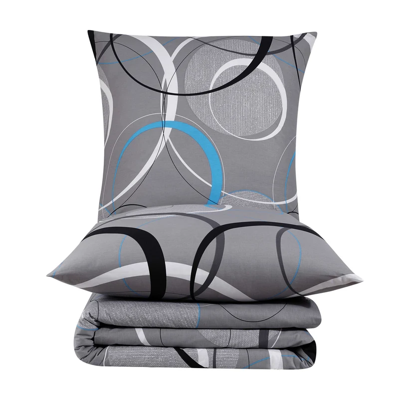 Biber Bettwäsche "Wave Grey", 100% Baumwolle, Reißverschluss, 80x80 cm Kissenbezug