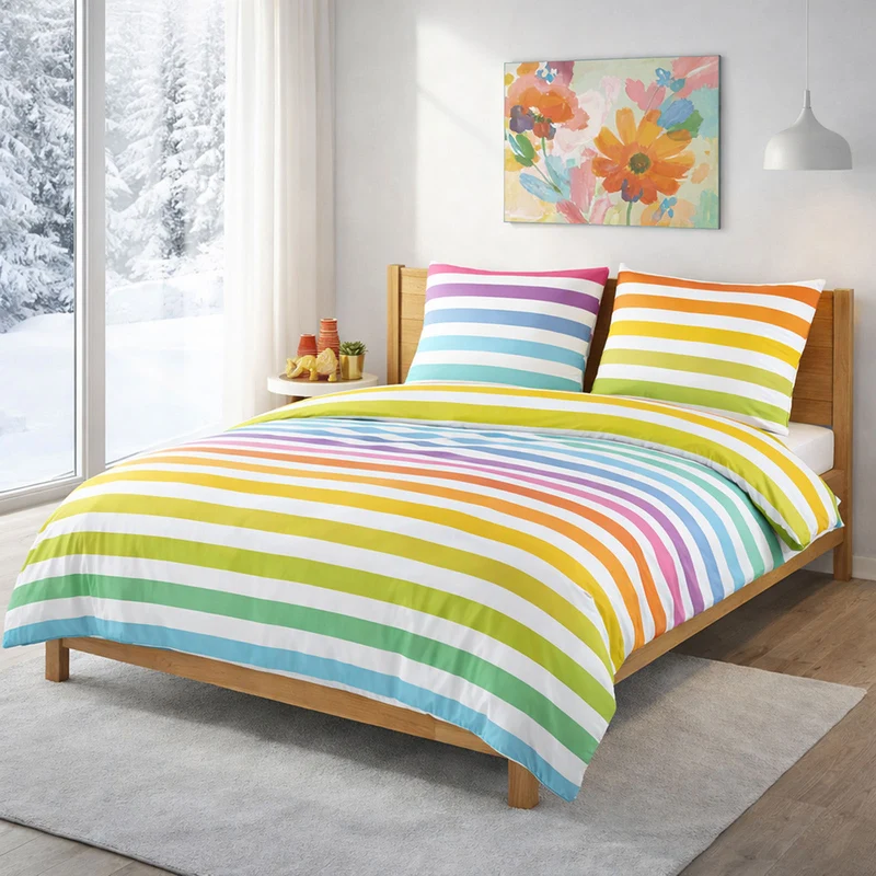 Biber Bettwäsche "Rainbow", 100% Baumwolle, Reißverschluss, 80x80 cm Kissenbezug