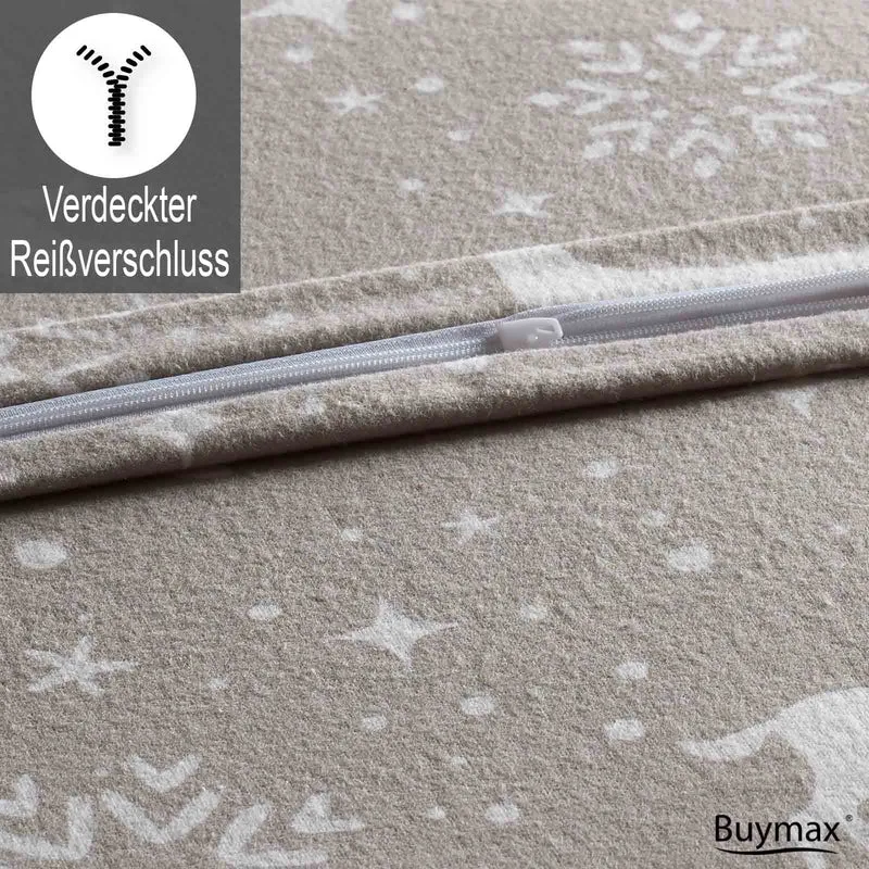 Biber Bettwäsche Set "Navidad", Rentier, Winter, 100% Baumwolle, Reißverschluss