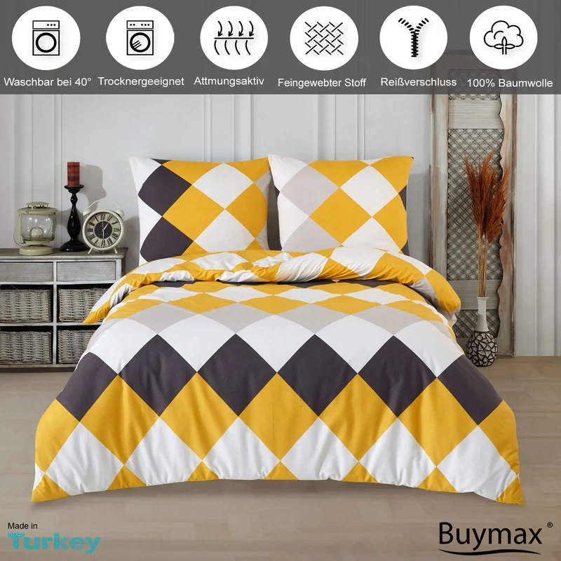 Renforcé Bettwäsche "Anaga Yellow", 100% Baumwolle, Reißverschluss, 80x80 cm Kissenbezug
